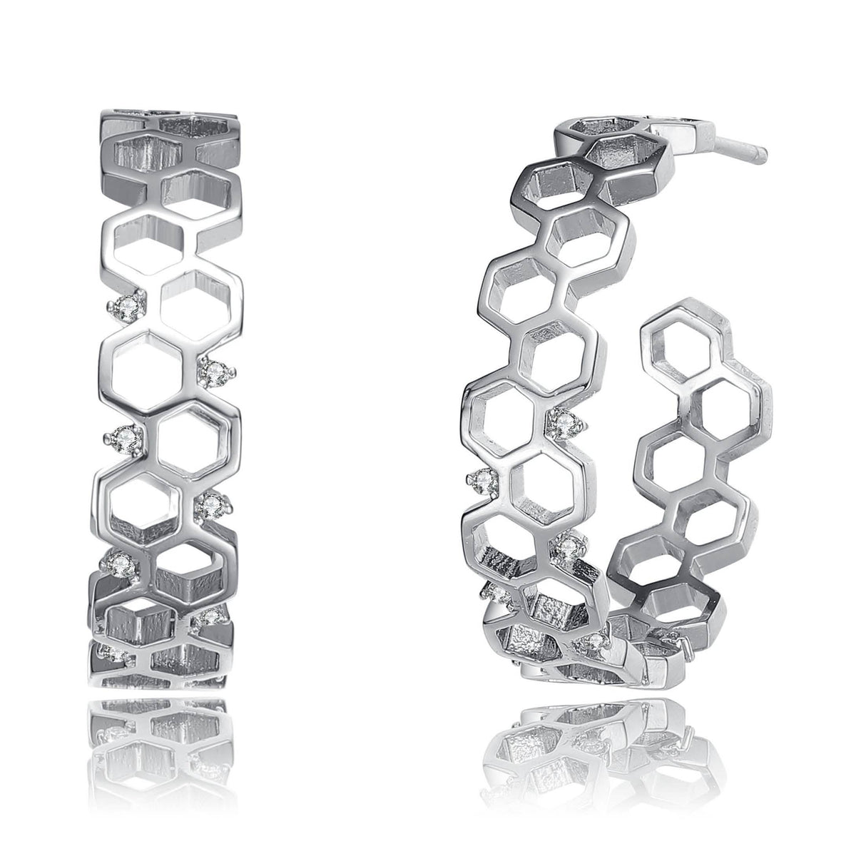 Rhodium Plated Geometric Hoop Earrings
