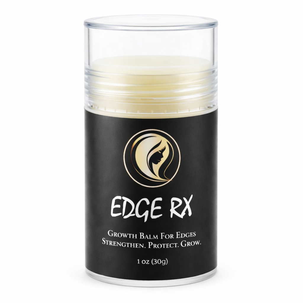 Edge Rx edge growth balm container (1 oz). Nourishing treatment to strengthen fragile hairlines and reduce breakage.