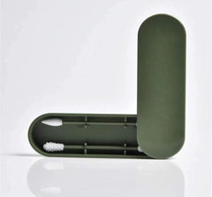 Eco-friendly facial skincare bundle includes a green storage case for reusable beauty accessories.