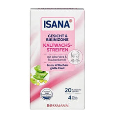 Isana Cold Wax Strips for Face and Bikini Area - Gentle Epilation for Sensitive Skin, 20 Strips