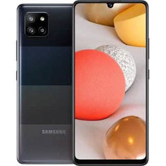 Refurbished Samsung Galaxy A42 5G in Prism Dot Black, showcasing its sleek design and multi-camera setup.