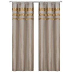 Set of 2: Velvet Metallic Stripe Border Blackout Window Curtain Pair Panel