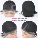 Short Bob Wig Pixie Cut Wig Straight Human Hair Wigs T Part Transparent Lace Wig For Women Pre plucked Hairline Human Hair Wig For Black Women Gifts for Girlfriends