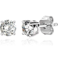 Solid 925 Sterling Silver Round  Cut  Crystal Small Studs