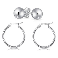 Solid Sterling Silver Hoop And Ball Set