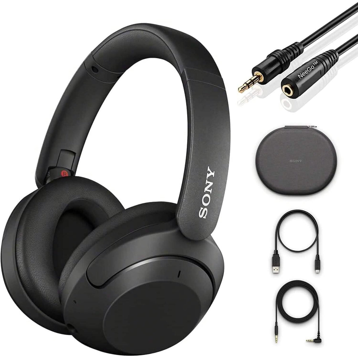 Sony Wireless Noise Cancelling Headphones WH-XB910N Bluetooth Headset + NeeGo 3.5mm Extension (Refurbished)