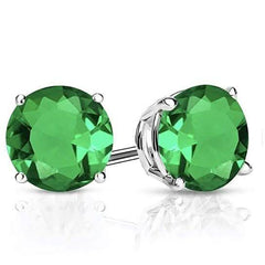 Sterling Silver 2.00 CTTW Emerald Stud Earrings