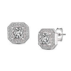 Sterling Silver CZ Square Stud Earrings