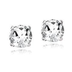 Sterling Silver Genuine 2 Carat White Topaz Stud Earrings