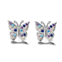 Sterling Silver Multi-Colored Swarvoski Crystal Butterfly Earring