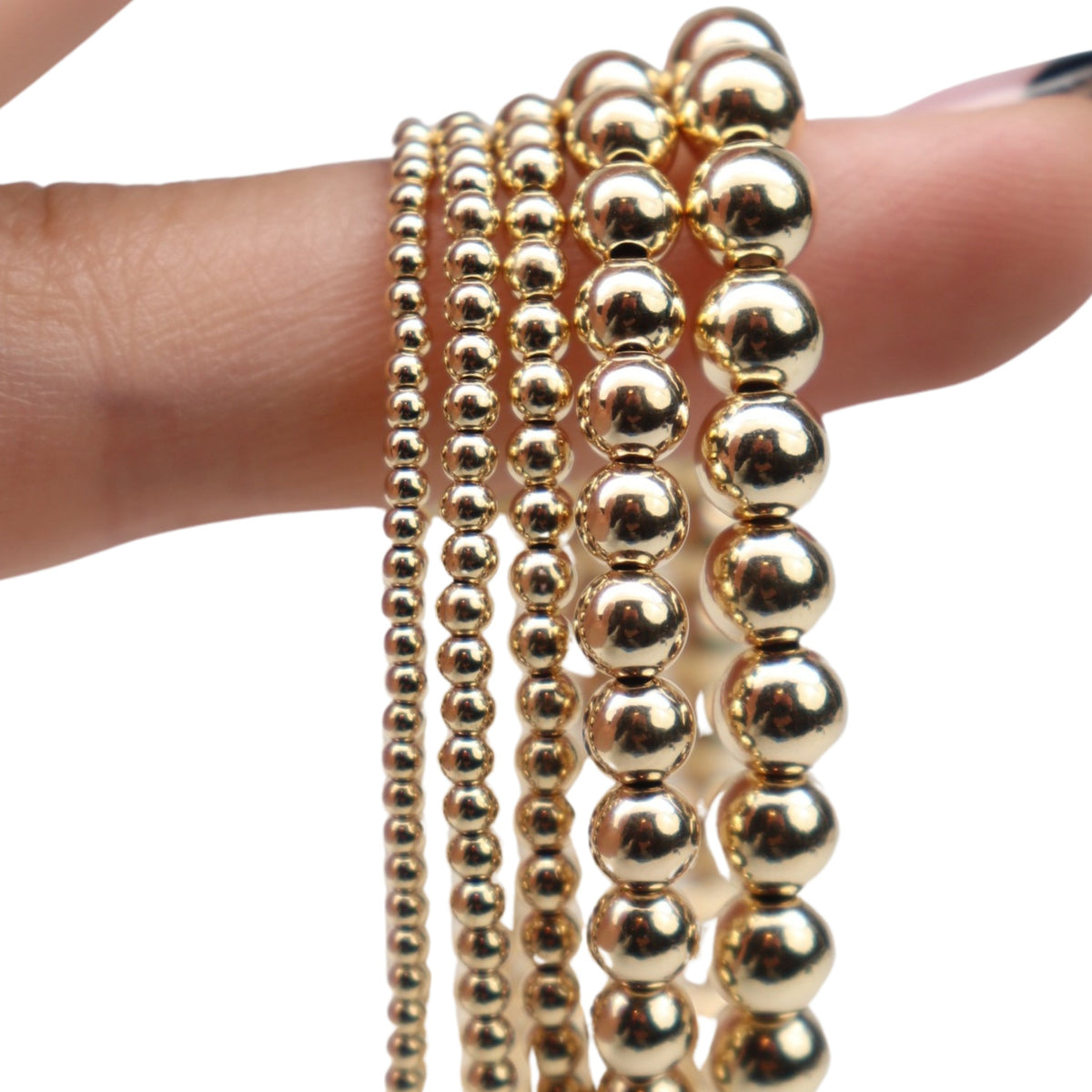 Pulseras tipo brazalete elásticas de cuentas con relleno de oro, relleno de oro 14/20, diámetro de 6.5"