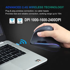Stylish Vertical Wireless Mouse Game Rechargeable Ergonomic Mouse Modern Design RGB Optical USB Mice For Windows Mac 2400 DPI 2.4G Mice