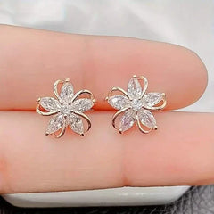 Stylish Zirconia Petal Flower Stud Earrings
