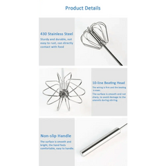 Unique Design Semi-automatic Egg Beater 304 Stainless Steel Egg Whisk Manual Hand Mixer Self Turning Egg Stirrer Kitchen Accessories Egg Tools