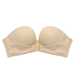Vintage Style Front Closure Sexy Push Up Bra Women Invisible Bras Underwear Lingerie for Female Brassiere Strapless Seamless Bralette ABC Cup