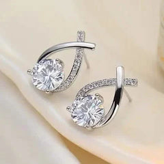 Vintage Style Stud Earrings - Embellished with Rhinestones, Cross Line Design