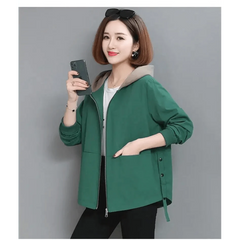 Vintage Style Women's Coat Hooded Jacket Long Sleeve Zipper Pockets Casual Windbreaker Basic Jackets Outerwear Plus Size 4XL E25