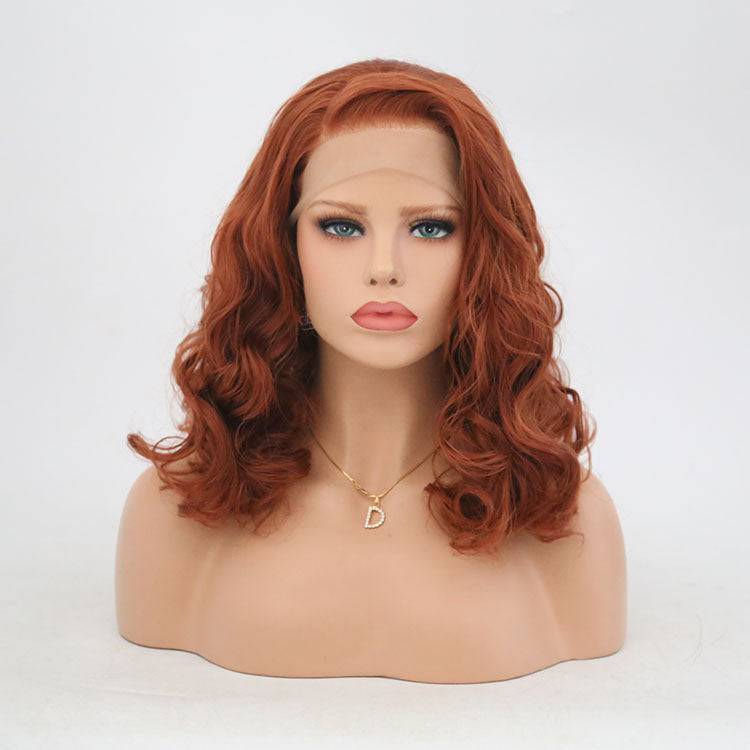 Peluca frontal de encaje sintética bob con ondas marcadas rojo cobrizo VIP Extensions, 14", color 350 (56)