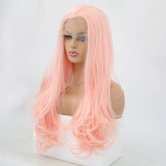 Peluca sintética VIP Extensions rosa melocotón con ondas estilo body wave y encaje frontal, 24", color 2335 (36)