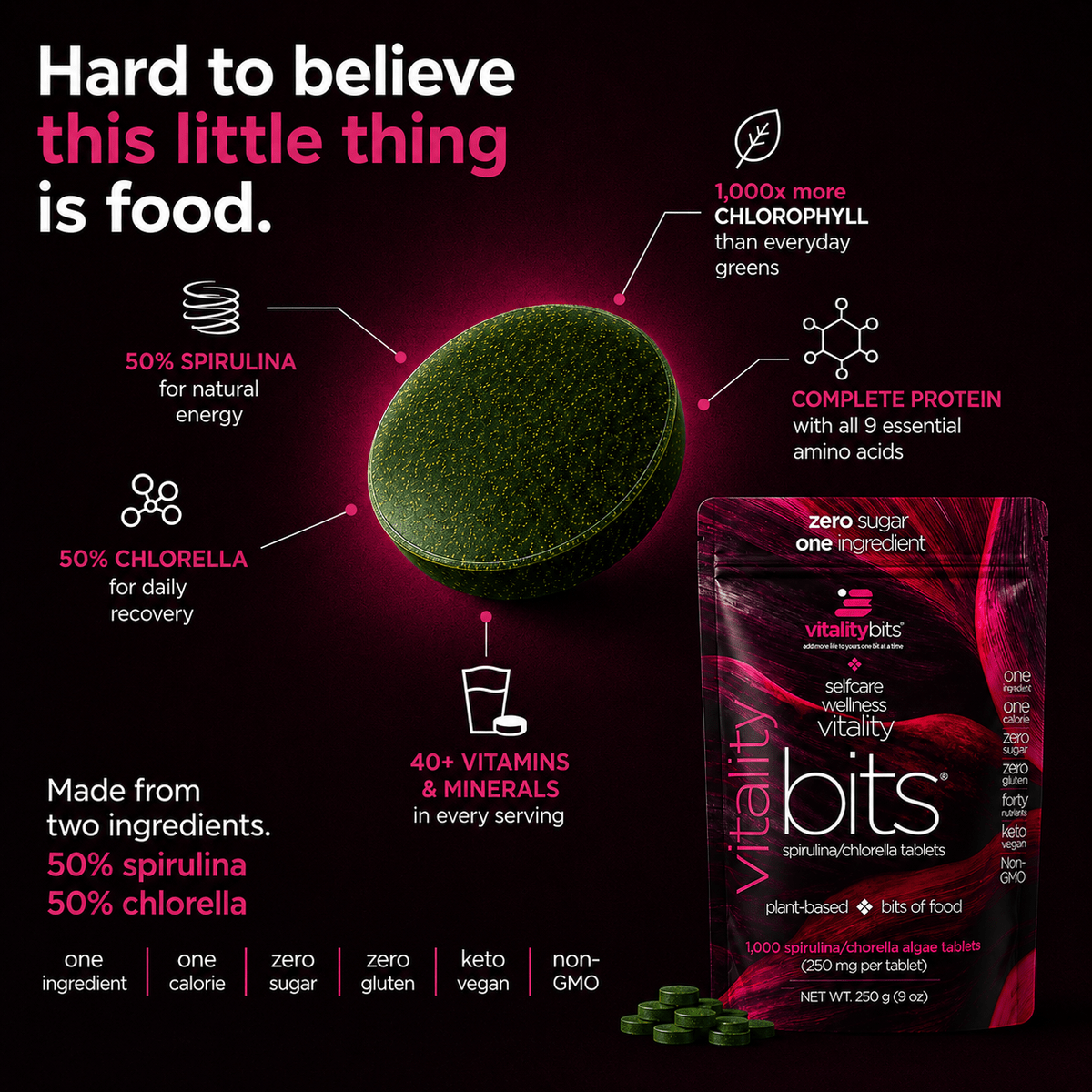VITALITYbits Spirulina Chlorella Tablets 50 50 spirulina and chlorella green algae tablets