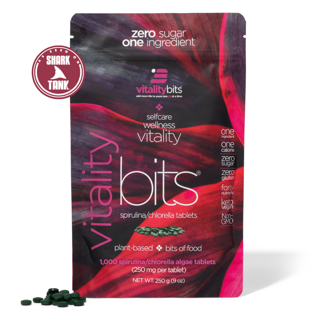 VITALITYbits Spirulina Chlorella Tablets large bag front packaging view