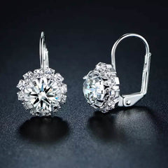 White Gold Huggie Earrings with Swarovski Crystal By Barzel