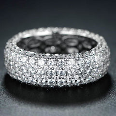White Gold Plated Five Row Eternity Ring - Assorted Sizes