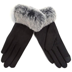 Women's Faux-Fur Cuff Touch-Screen Gloves with Non-Slip Grip