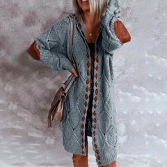 Women's Knitted Color Block Hooded Cardigan Sweater