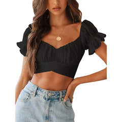 Women's Ruffle Short Sleeve Tie Shirt