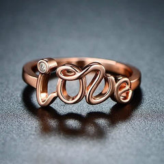 Rose Gold Plated Cubic Zirconia Love Ring - Assorted Sizes